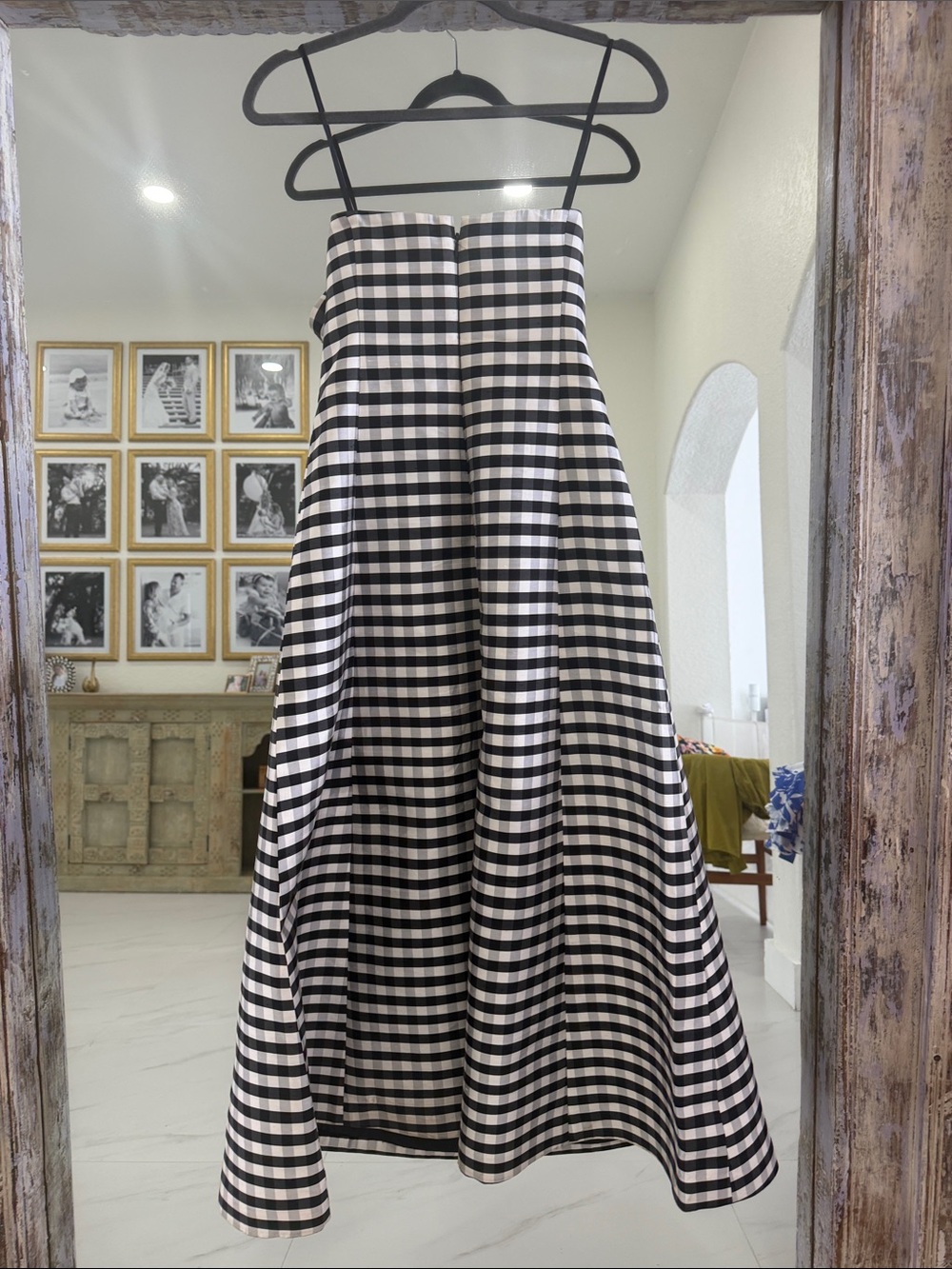 Ralph Lauren 100% Silk Black & White Gingham Strapless Formal Dress - Picture 4 of 6